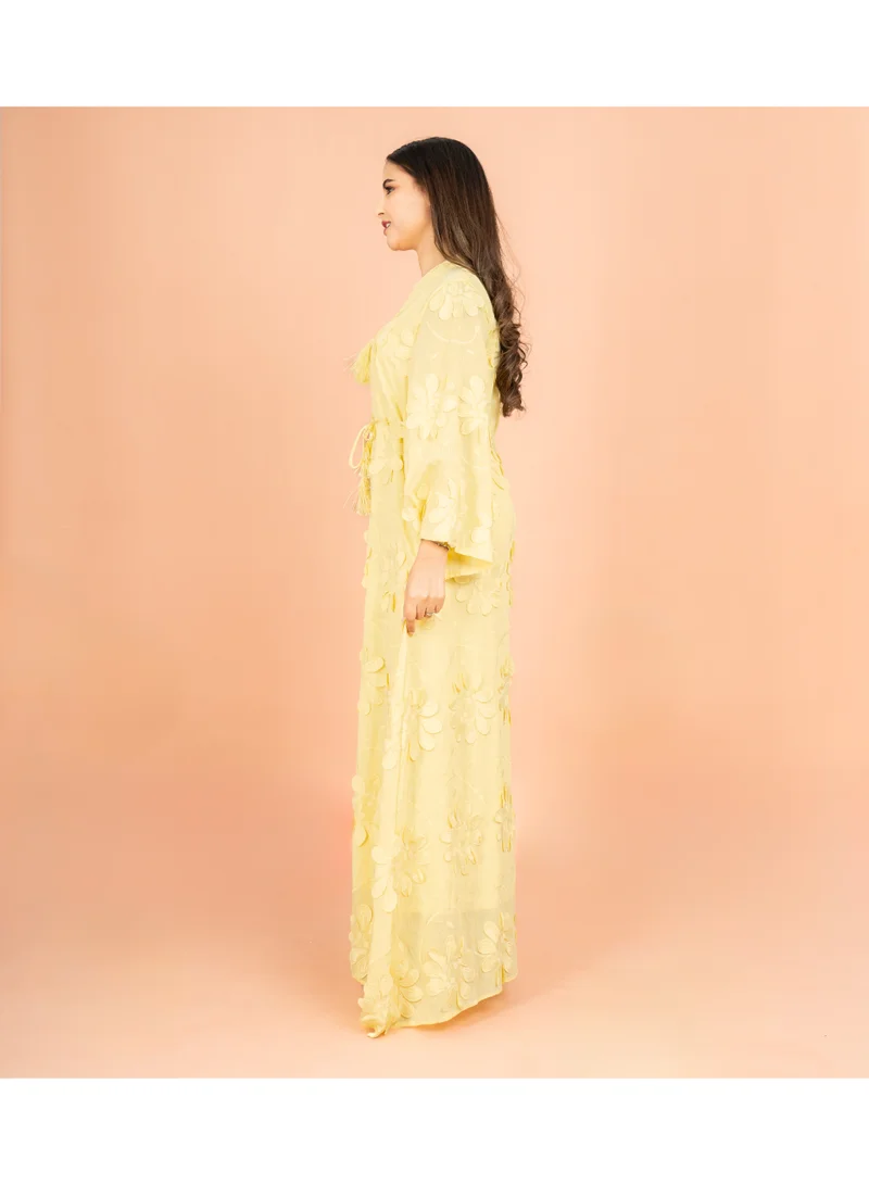 Ikkxa  Mandarin Colar 3D flowers Modern Jalabiya for Women | Best Price UAE