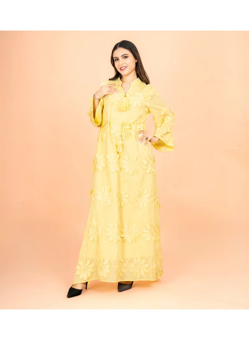 IKKXA Mandarin Colar 3D flowers Modern Jalabiya