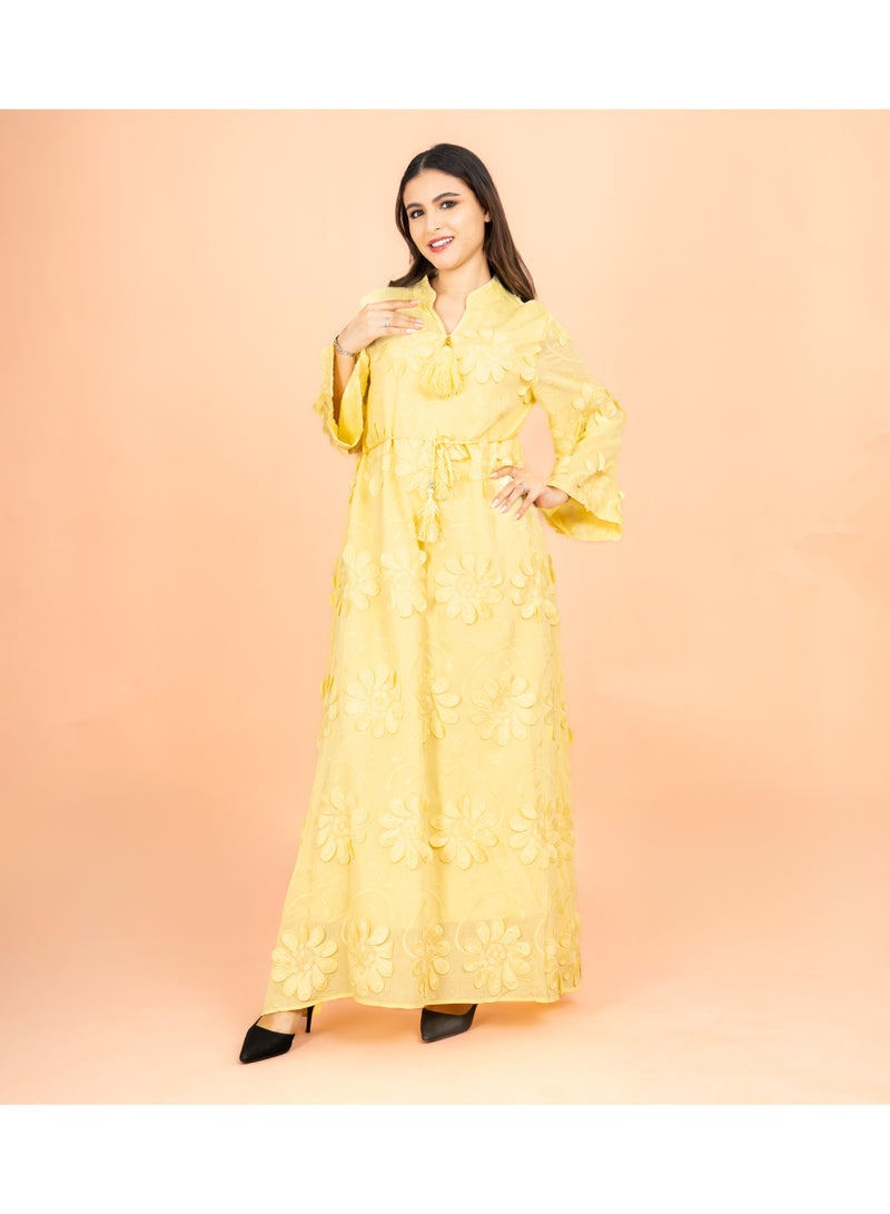 اكسا جلابية مودرن مندرين كولار زهور ثلاثية الأبعاد - Image 1