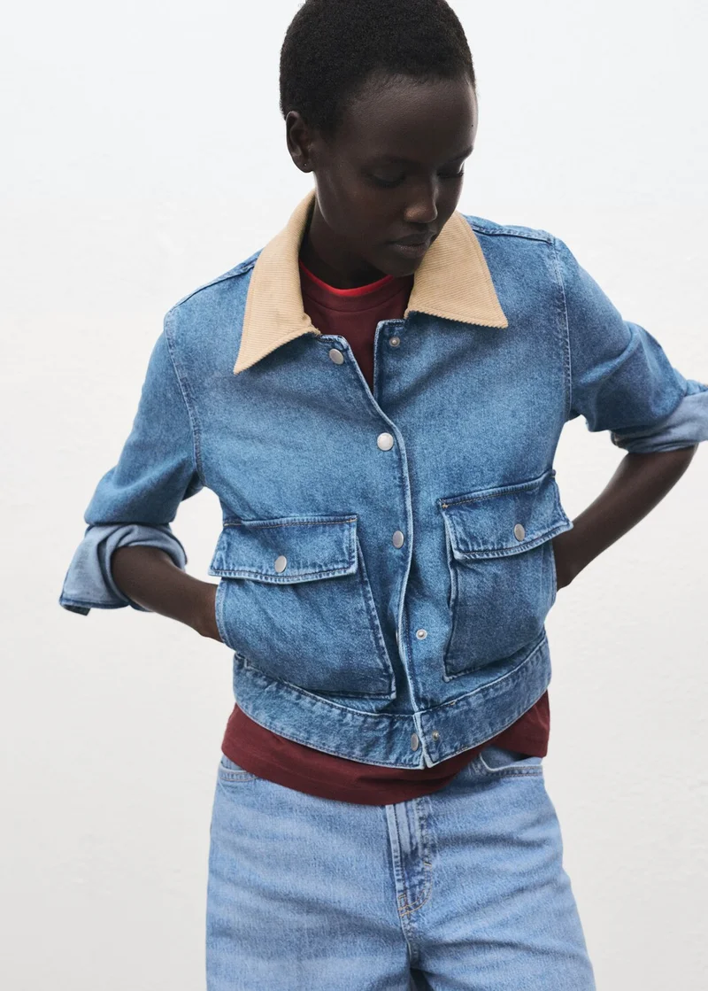 مانجو Corduroy collar denim jacket