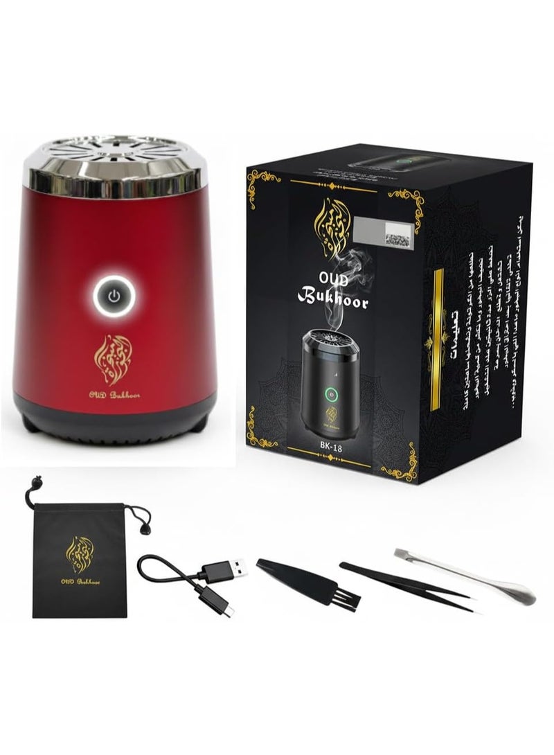 تايجر Portable Mini Electric Incense Burner – Red USB Rechargeable Bakhoor & Oud Diffuser | Compact Arabic Mubkhar for Home, Office, Travel & Car Aromatherapy | Cordless & Silent Electric Oud Burner with Elegant Design for Daily Use - Image 2