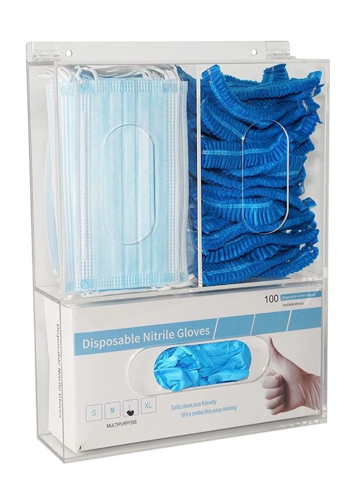 Brooks - Brooks Acrylic Disposable Glove Box Dispenser Holder Triple Glove Rack Face Mask Hairnet Tissue Napkin Dispenser with Lid for Wall Mount Organizer for Food Service, Lab, Medical Office - Image 1