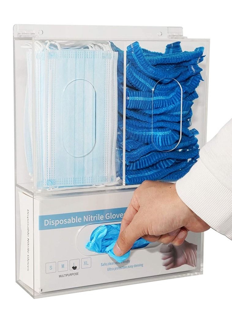 Brooks - Brooks Acrylic Disposable Glove Box Dispenser Holder Triple Glove Rack Face Mask Hairnet Tissue Napkin Dispenser with Lid for Wall Mount Organizer for Food Service, Lab, Medical Office - Image 1