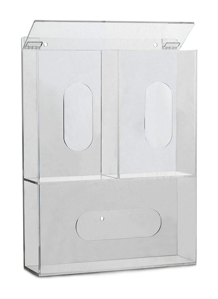 Brooks - Brooks Acrylic Disposable Glove Box Dispenser Holder Triple Glove Rack Face Mask Hairnet Tissue Napkin Dispenser with Lid for Wall Mount Organizer for Food Service, Lab, Medical Office - Image 1