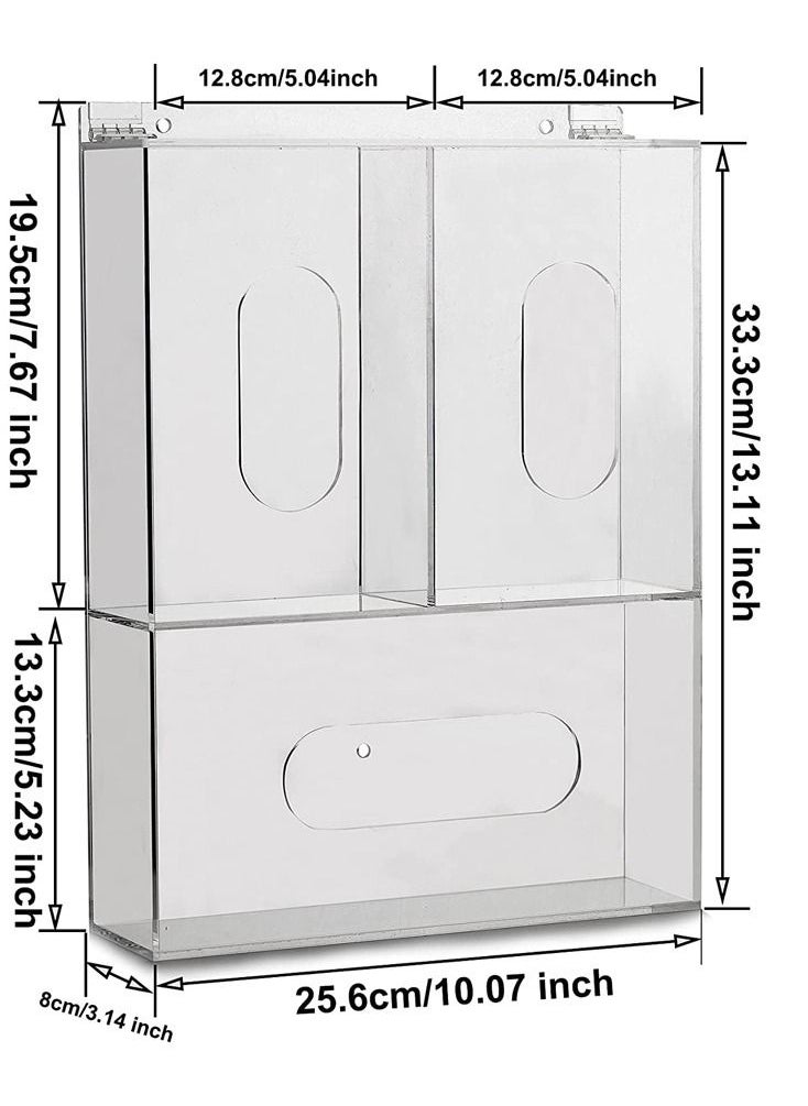 Brooks - Brooks Acrylic Disposable Glove Box Dispenser Holder Triple Glove Rack Face Mask Hairnet Tissue Napkin Dispenser with Lid for Wall Mount Organizer for Food Service, Lab, Medical Office - Image 1