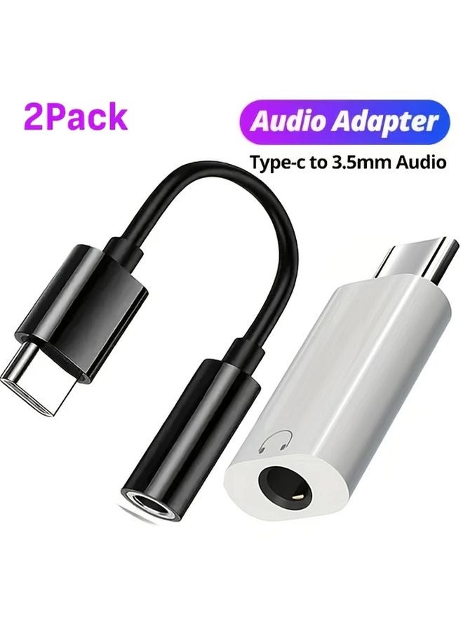 2Pack Black White USB C To 3 5mm Female Headphone Jack Aux Audio Adapter For iPhone 16 15 Samsung Galaxy - Image 1