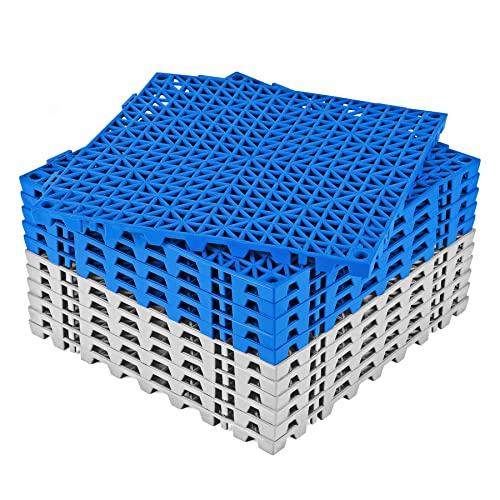 ToLanbbt Modular Interlocking Cushion 12P 118 x 118 Interlocking Rubber Floor Drain Holes NonSlip Splicing Drainage Mats for Deck Shower Kitchen Drain Pool Indoor Outdoor Gray Blue