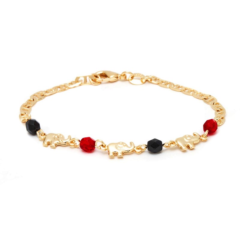 Barzel 18K Gold Plated Red & Black Elephant Bracelet For Women (Black & Red ANK112-7.5) - Image 1