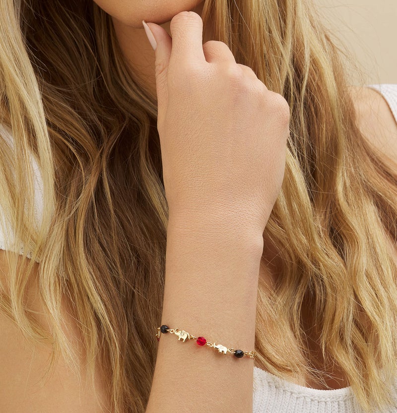 Barzel 18K Gold Plated Red & Black Elephant Bracelet For Women (Black & Red ANK112-7.5) - Image 3