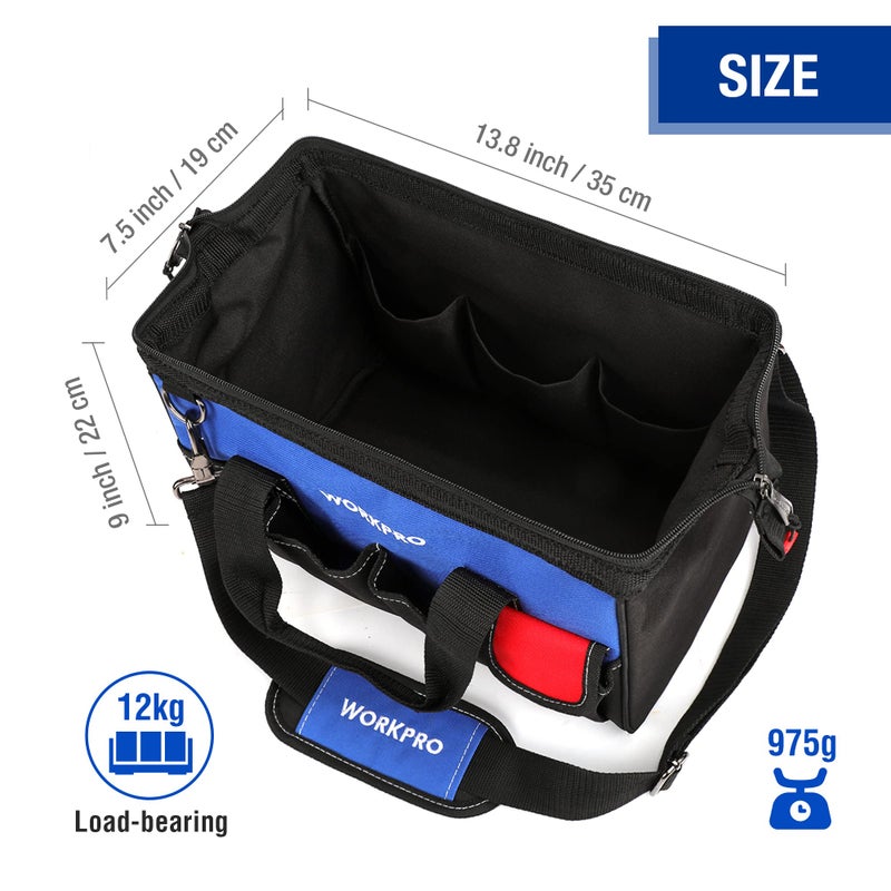 WORKPRO 14-inch Tool Bag  Multi-pocket Tool Organizer with Adjustable Shoulder Strap - Image 2