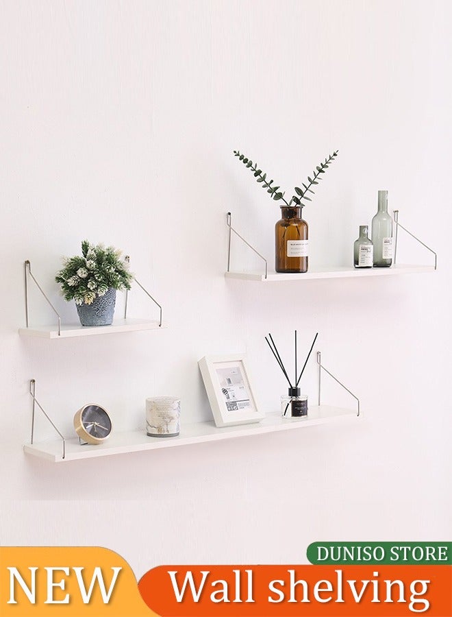 DUNISO 3 Pieces of Wall mounted floating shelves, storage shelves, display shelves, with stainless steel shelves,suitable for bedrooms, living rooms, bathrooms, kitchens, offices, white  - Image 1