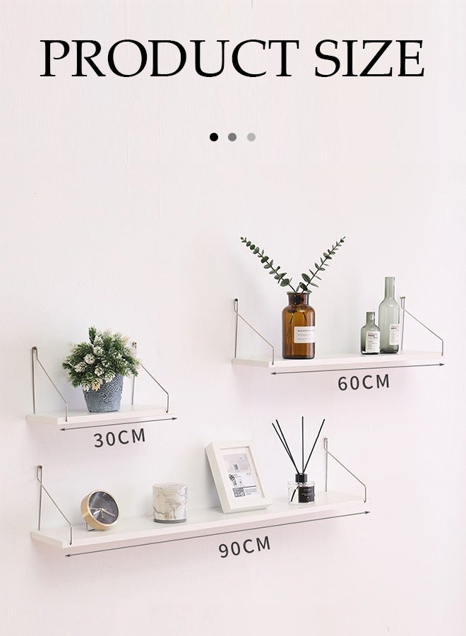 DUNISO 3 Pieces of Wall mounted floating shelves, storage shelves, display shelves, with stainless steel shelves,suitable for bedrooms, living rooms, bathrooms, kitchens, offices, white  - Image 2