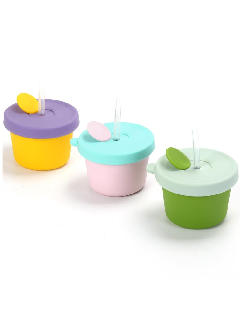 Dominy 3-pack baby food containers, reusable sealed silicone baby food storage jars, small snack containers with lids and straws, suitable for babies and toddlers, microwave and dishwasher safe - Image 1