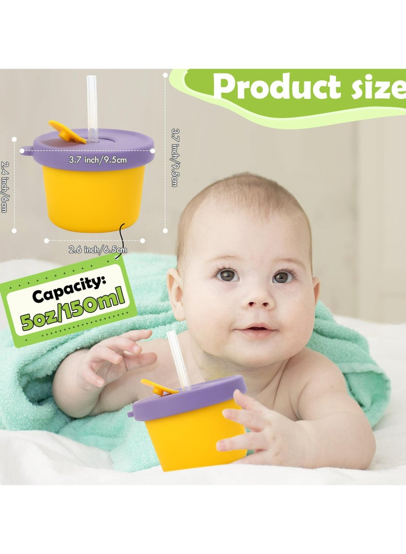 Dominy 3-pack baby food containers, reusable sealed silicone baby food storage jars, small snack containers with lids and straws, suitable for babies and toddlers, microwave and dishwasher safe - Image 2