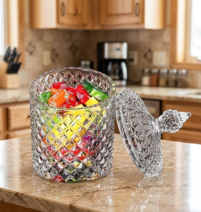 Generic Crystal Glass Sugar Bowl with Lid, Large Size, Diamond Cut Design, for Sugar, Candy, and All-Purpose Use, .sn - Image 2