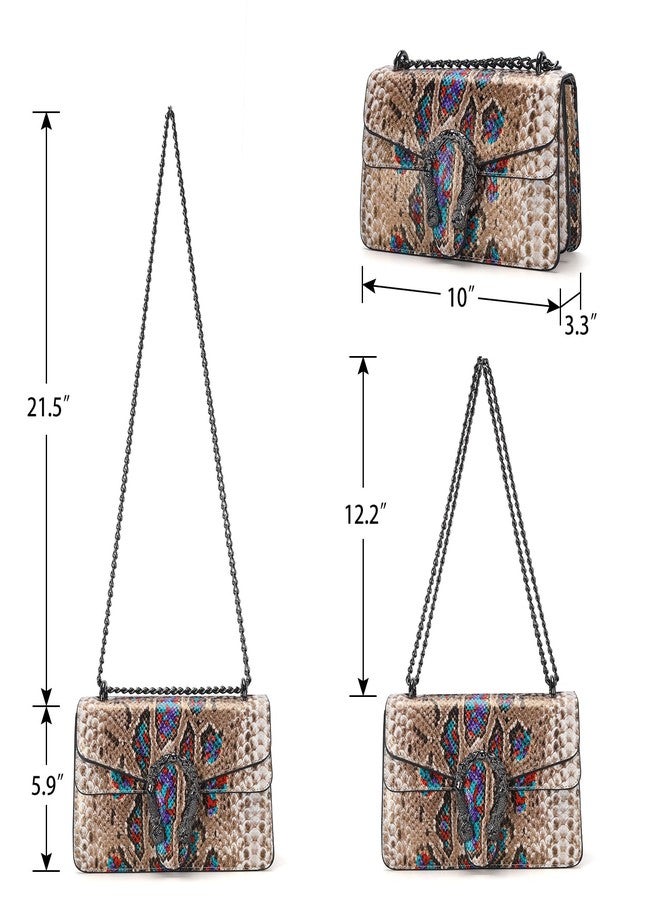 DEEPMEOW Leather Shoulder Bag Chain Purse for Women - Fashion Crossbody Bags Vintage Snake Print Underarm Bag Square Satchel Handbag, E-khaki, Medium - Image 3