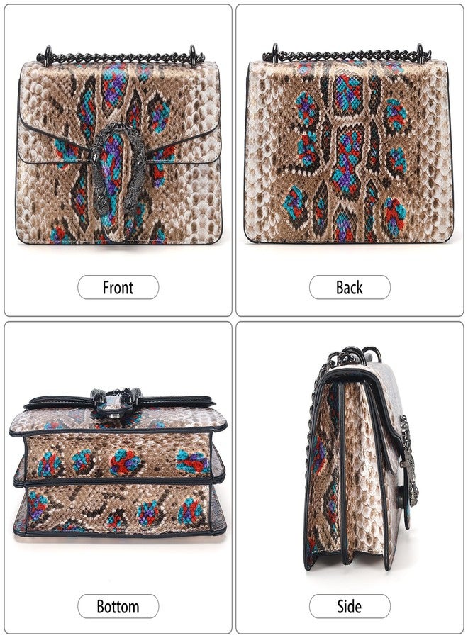 DEEPMEOW Leather Shoulder Bag Chain Purse for Women - Fashion Crossbody Bags Vintage Snake Print Underarm Bag Square Satchel Handbag, E-khaki, Medium - Image 4