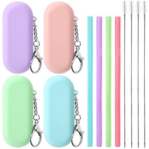 Meanplan 4 Sets Cruise Ship Essentials,4 Set Silicone Straws with Case Reusable Silicone Portable Drinking Straw Set for Party Travel Cold or Hot with 4 Carry Case, 4 Cleaning Brushes (Classic Color) - Image 1