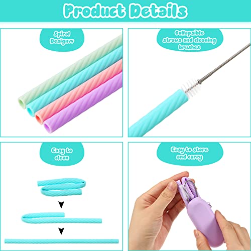 Meanplan 4 Sets Cruise Ship Essentials,4 Set Silicone Straws with Case Reusable Silicone Portable Drinking Straw Set for Party Travel Cold or Hot with 4 Carry Case, 4 Cleaning Brushes (Classic Color) - Image 3