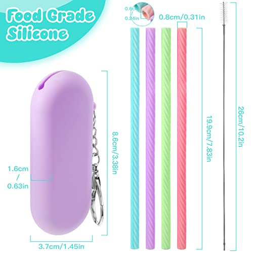 Meanplan 4 Sets Cruise Ship Essentials,4 Set Silicone Straws with Case Reusable Silicone Portable Drinking Straw Set for Party Travel Cold or Hot with 4 Carry Case, 4 Cleaning Brushes (Classic Color) - Image 2