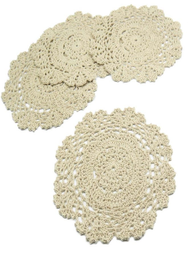 kilofly Crochet Cotton Lace Table Placemats Doilies Value Pack, 4pc, Beige, Floral, 7 inch - Image 1