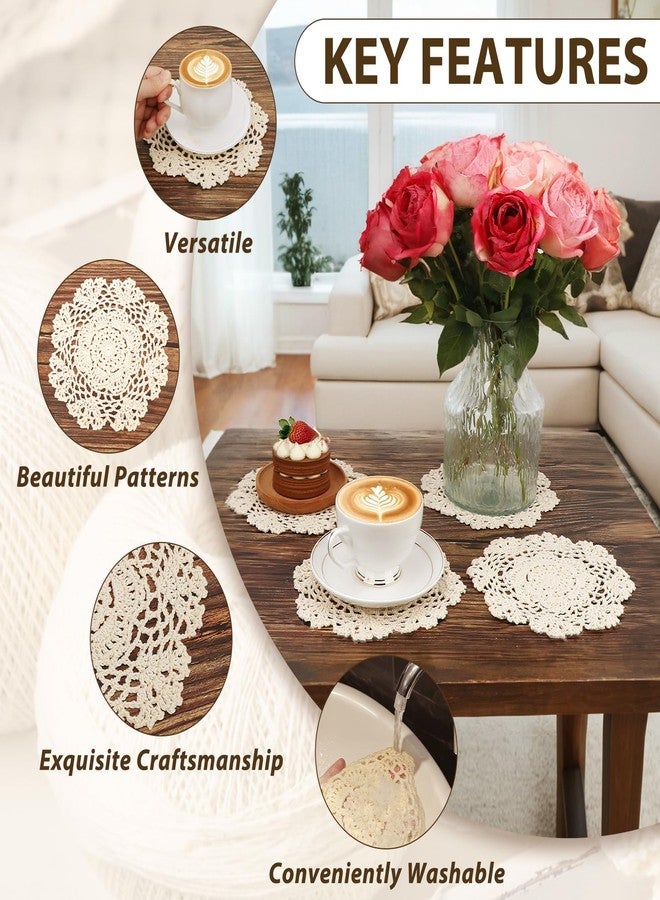 kilofly Crochet Cotton Lace Table Placemats Doilies Value Pack, 4pc, Beige, Floral, 7 inch - Image 4