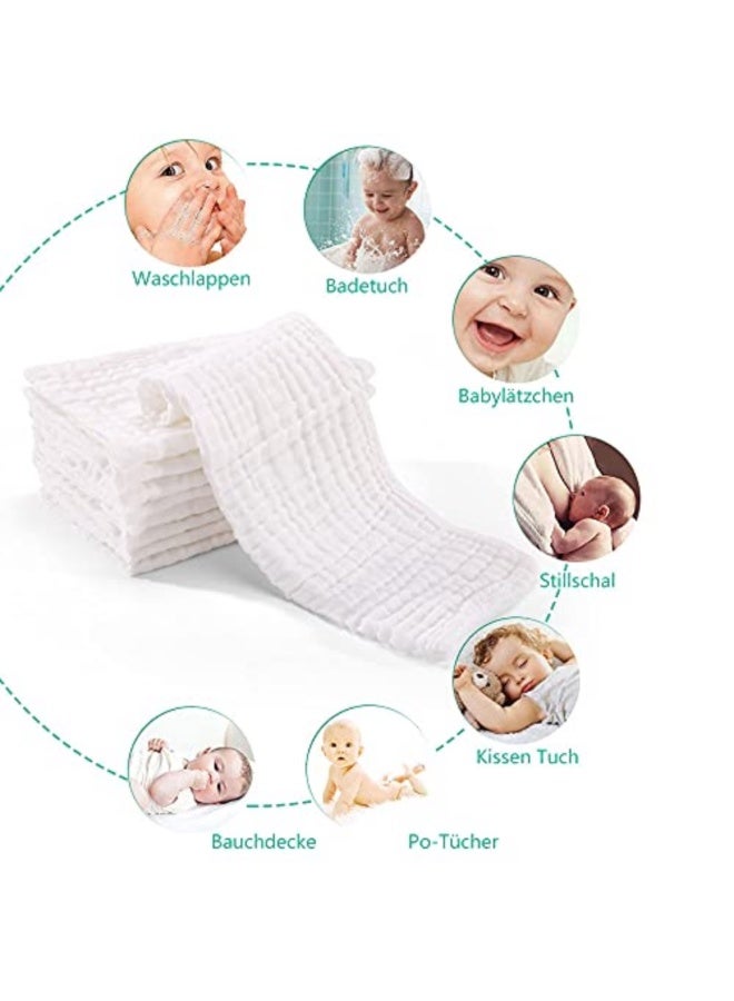 Muslin Nappies Burp Cloths Pack of 10 Cloth Nappies 25 x 49 cm Muslin Cloths Absorbent Wash Cloth Cotton Folding Nappies for Baby Boil-Proof Premium Quality - Image 3