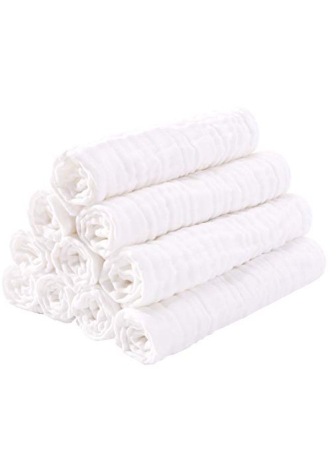 Muslin Nappies Burp Cloths Pack of 10 Cloth Nappies 25 x 49 cm Muslin Cloths Absorbent Wash Cloth Cotton Folding Nappies for Baby Boil-Proof Premium Quality - Image 1