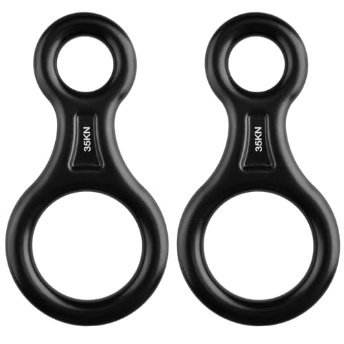 TRIWONDER 35KN Aluminum Climb Figure 8 Descender Rigging Plate Rappel Gear Downhill Equipment Heavy Duty (Black - 2 Pack) - Image 1