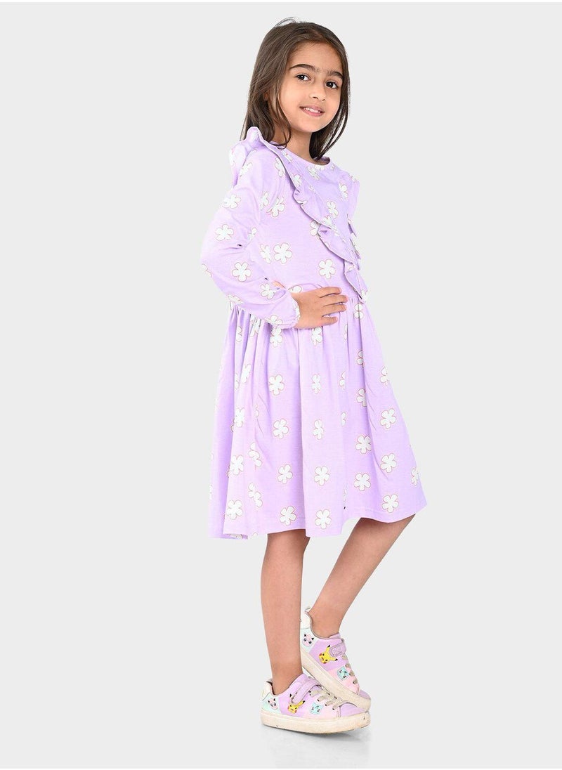 Regular Fit Printed Lavender Cotton Dresses For Girls Round Neck Flat Collar Pull On 100 % Cotton - pzsku/ZB9E80479F38CC6B5683AZ/45/_/1740301228/8a929cd8-717c-4188-8f40-f851f8de1704