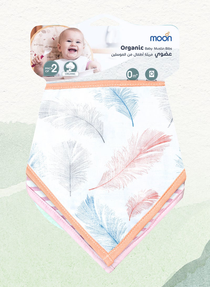 Moon Pack Of 2 Organic Muslin Bibs Feather And Stripes - Image 2