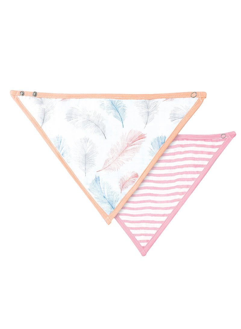Moon Pack Of 2 Organic Muslin Bibs Feather And Stripes - Image 1