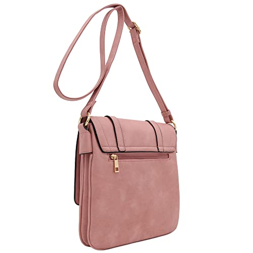 ALYSSA Double Compartment Large Flapover Crossbody Bag (Dusty Pink) - Image 3