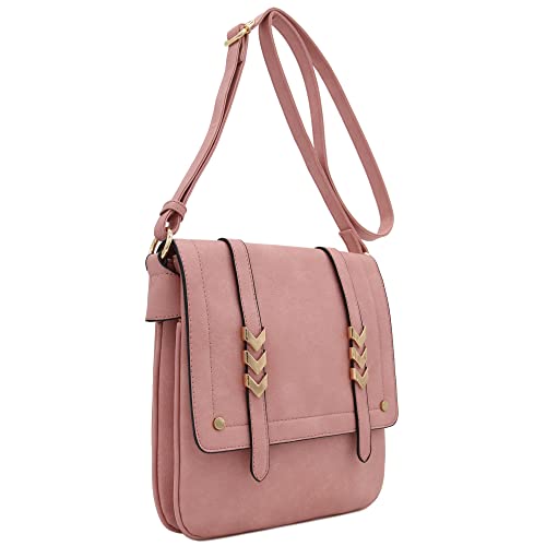 ALYSSA Double Compartment Large Flapover Crossbody Bag (Dusty Pink) - Image 2