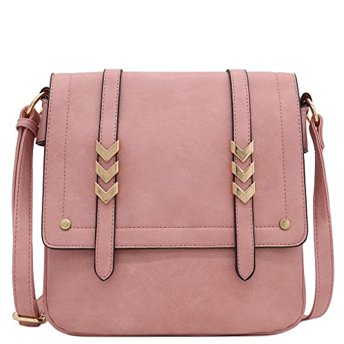 ALYSSA Double Compartment Large Flapover Crossbody Bag (Dusty Pink) - Image 1