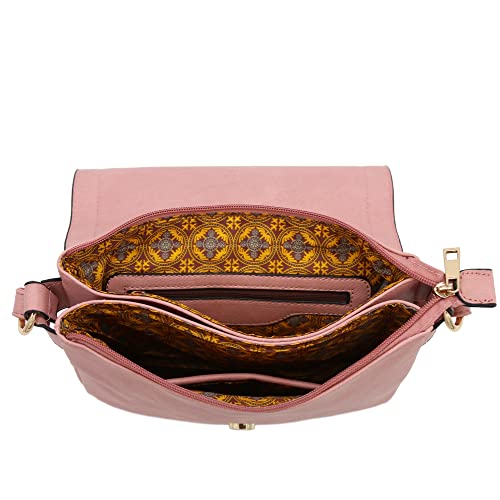 ALYSSA Double Compartment Large Flapover Crossbody Bag (Dusty Pink) - Image 5