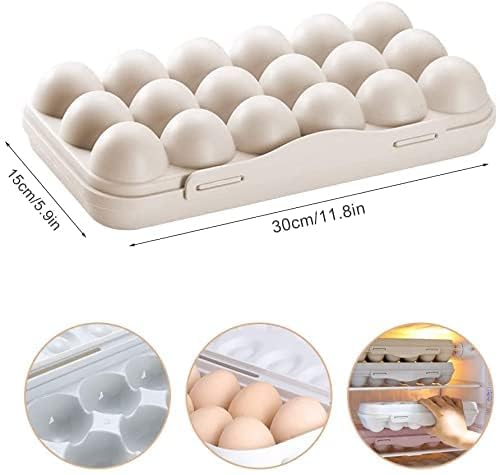 DIKPUL GROUP DIKPUL 18 Grids Egg Tray Holder Egg Storage Box with Lid Egg Preservation Box Buckle Design Freestanding Egg Tray Suitable for Home Kitchen Refrigerator Container cream - Image 2