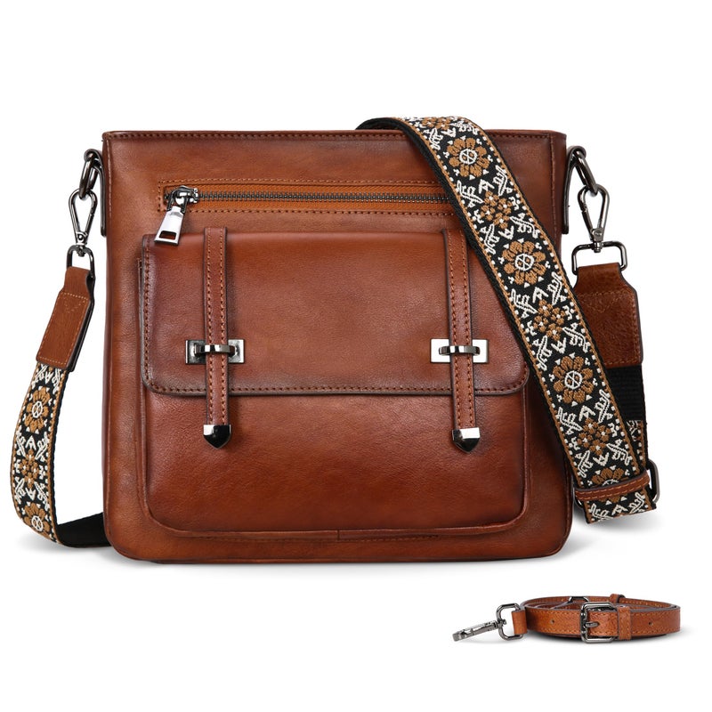 Iswee Soft Leather Crossbody Bags for Women Shoulder Handbags Multi Pocket Travel Purse with Adjustable Strap Medium Size (Brown) - Image 1
