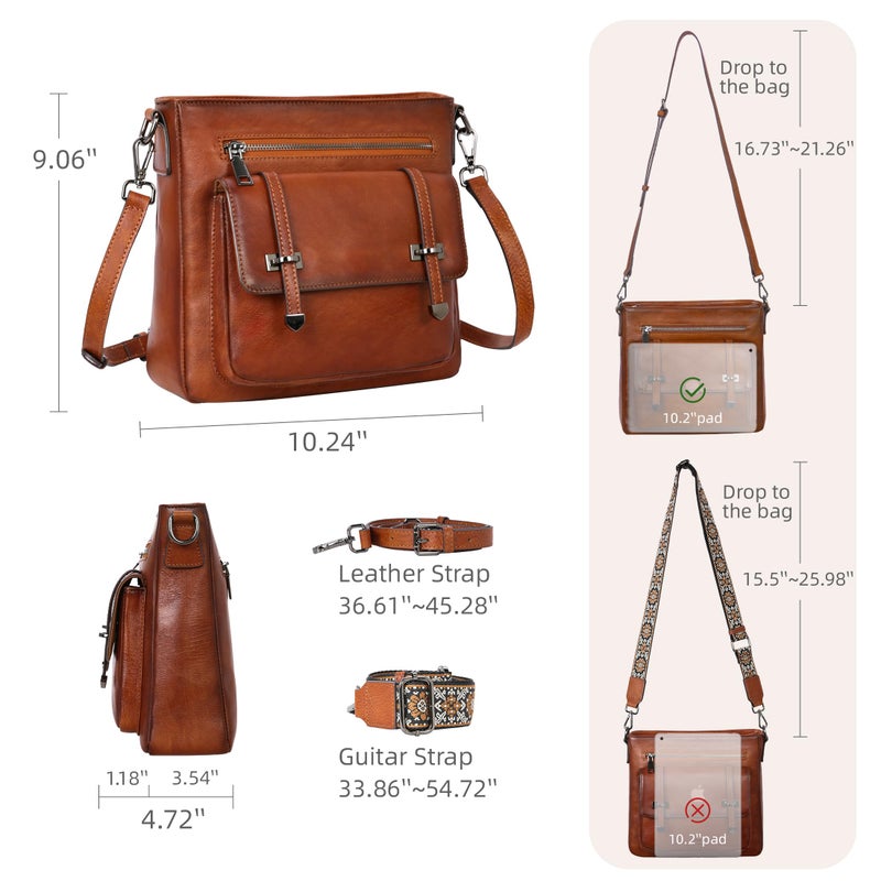 Iswee Soft Leather Crossbody Bags for Women Shoulder Handbags Multi Pocket Travel Purse with Adjustable Strap Medium Size (Brown) - Image 4