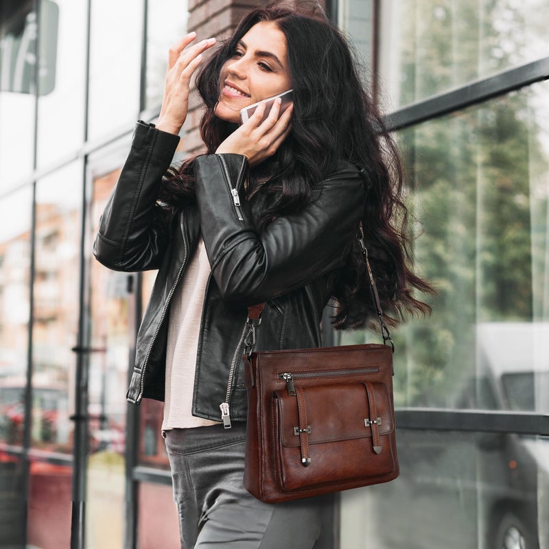 Iswee Soft Leather Crossbody Bags for Women Shoulder Handbags Multi Pocket Travel Purse with Adjustable Strap Medium Size (Brown) - Image 2