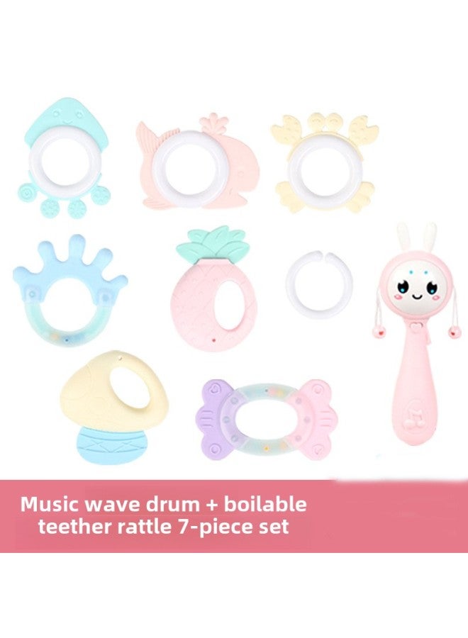 Baby Toys 0-1 Years Old Boiled Teether 3-6-12 Months Baby Newborn Boys And Girls Rattle-Color:7-piece Set + Music Rattle (bag) - Image 1
