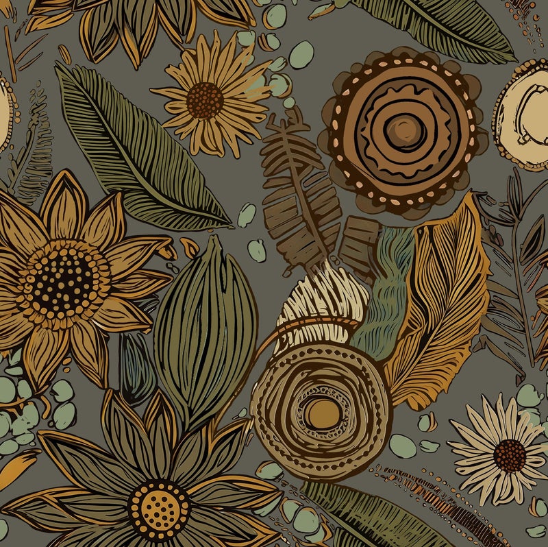 Laatse Grey Boho Wallpaper Peel and Stick Vintage Yellow Green Floral Contact Paper 175 x 393 Rustic Botanical Retro Absract Wall Paper Self Adhesive Removable Waterproof Renter Friendly for Cabinet - Image 2