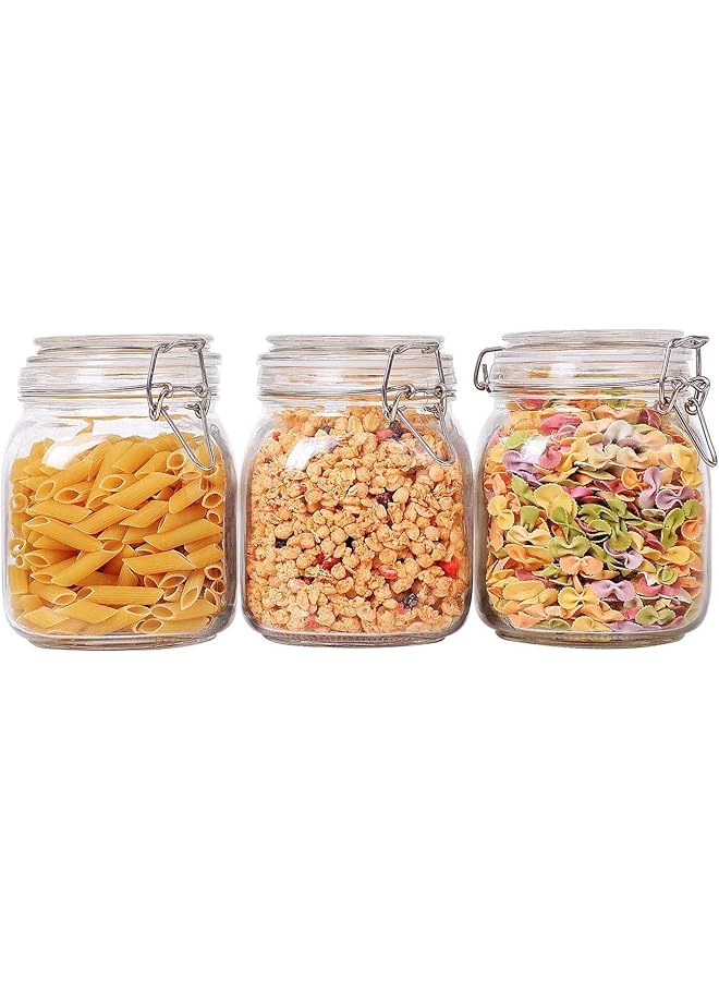 ComSaf Airtight Glass Canister Set Of 3 With Lids 34Oz Food Storage Jar Square   Storage Container With Clear Preserving Seal Wire Clip Fastening For Kitchen Canning Cereal,Pasta,Sugar,Beans,Spice - Image 1