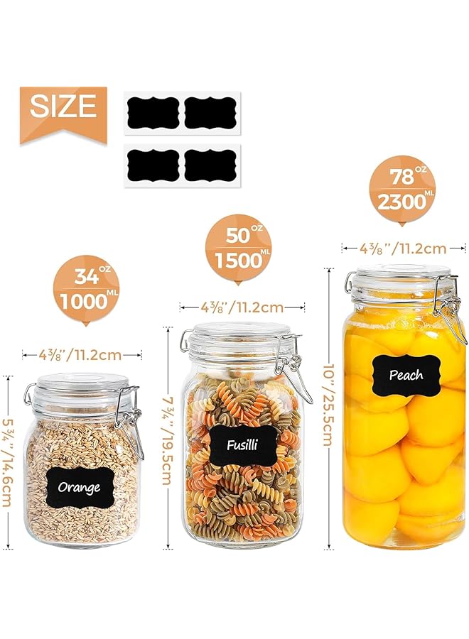ComSaf Airtight Glass Canister Set Of 3 With Lids 34Oz Food Storage Jar Square   Storage Container With Clear Preserving Seal Wire Clip Fastening For Kitchen Canning Cereal,Pasta,Sugar,Beans,Spice - Image 2
