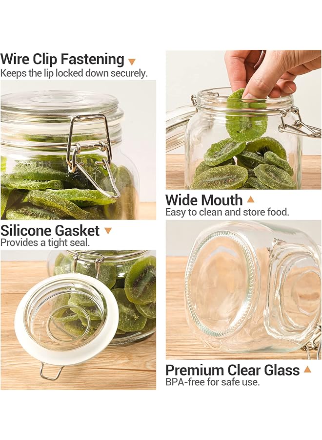 ComSaf Airtight Glass Canister Set Of 3 With Lids 34Oz Food Storage Jar Square   Storage Container With Clear Preserving Seal Wire Clip Fastening For Kitchen Canning Cereal,Pasta,Sugar,Beans,Spice - Image 5