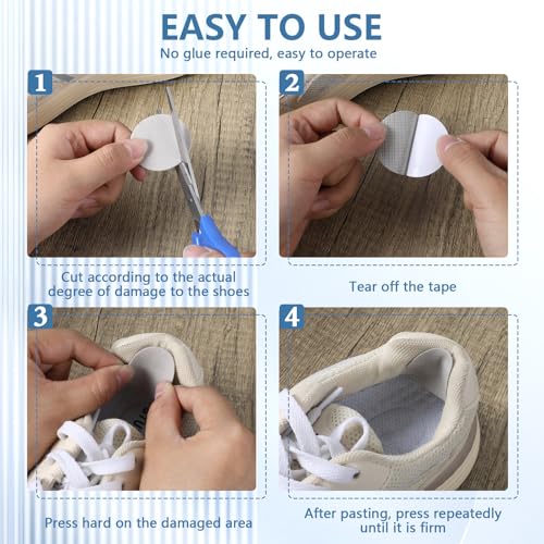 Zyghjort 24 PCS Shoe Patches for Holes, 4 Colors Rectangular Round Shoe Heel Repair Repair Patch Self Adhesive Heel Repairs Kit Shoes Hole Repairs Patch Kit for Sneakers Mesh Leather Shoes - Image 5
