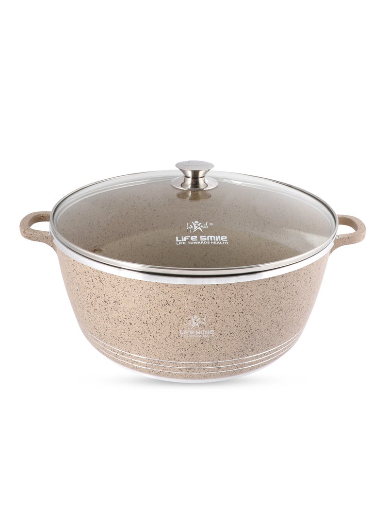 Life Smile 40cm (18 Liter) LIFE SMILE Non-Stick Cooking Pot | Aluminum Soup Pot With Glass Lid | 100% PFOA Free, Fixed Handle | Multi Layer Non-Stick Granite Coating | Oven safe Cookwares  - Image 1