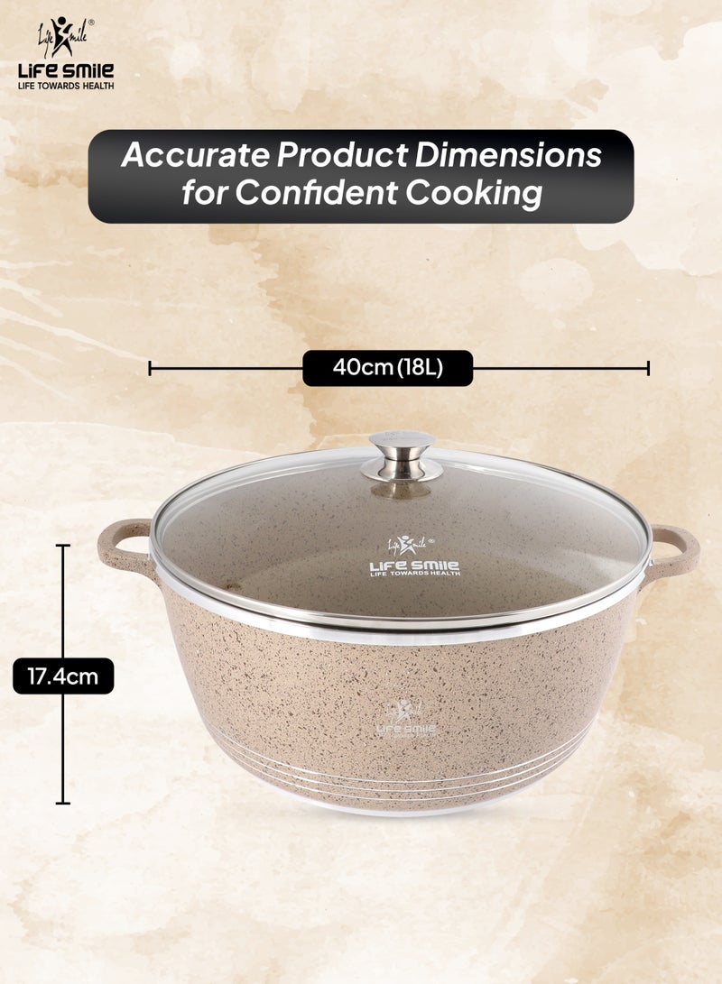 Life Smile 40cm (18 Liter) LIFE SMILE Non-Stick Cooking Pot | Aluminum Soup Pot With Glass Lid | 100% PFOA Free, Fixed Handle | Multi Layer Non-Stick Granite Coating | Oven safe Cookwares  - Image 3