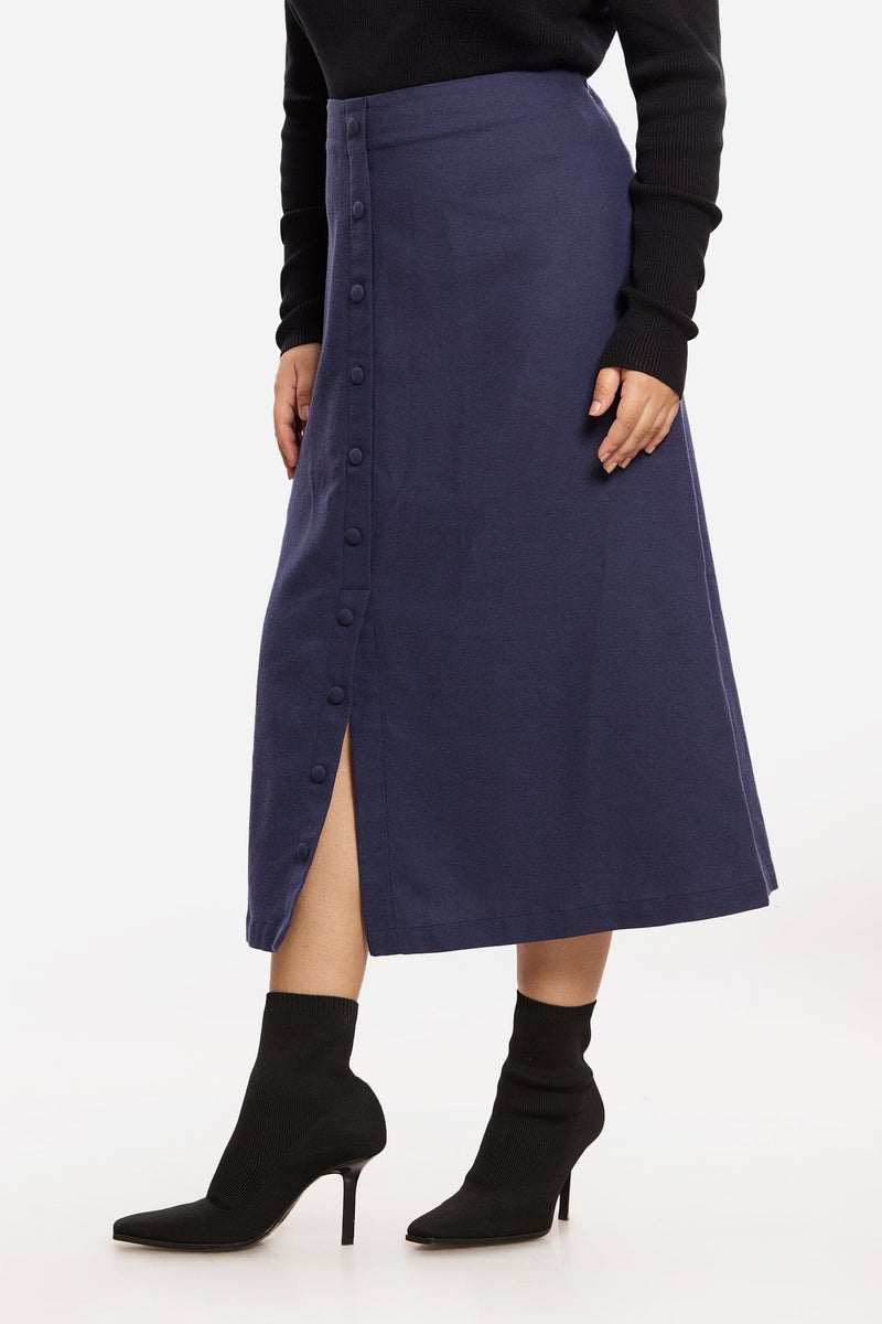 Virgio Solid Viscose Midi Plus Size Skirt With Faux Placket for Women - Image 3