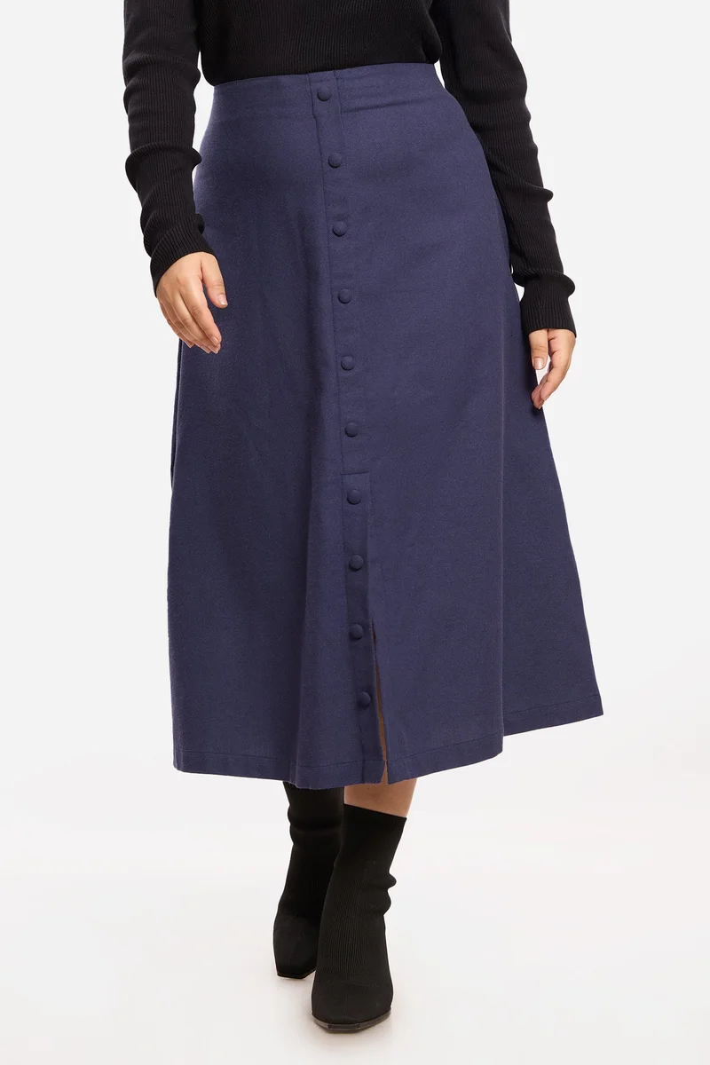 فيرجيو Solid Viscose Midi Plus Size Skirt With Faux Placket for Women